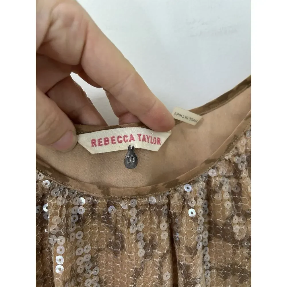 Rebecca Taylor Allover Sequin Mini Dress Animal Print Cocktail Size‎ 10 Womens